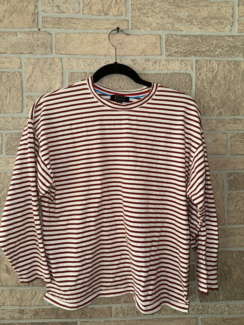 AYR The Port Tee in Cream and Brown Stripe Size S Pima Cotton